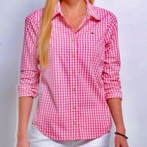 Vineyard Vines Pink Checkered Gingham Cotton Button-Down Shirt Size 8